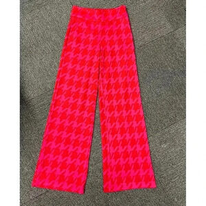 ISLE by Melli Rayan Retro Pink Houndstooth Wide Leg Pants Statement Trousers
